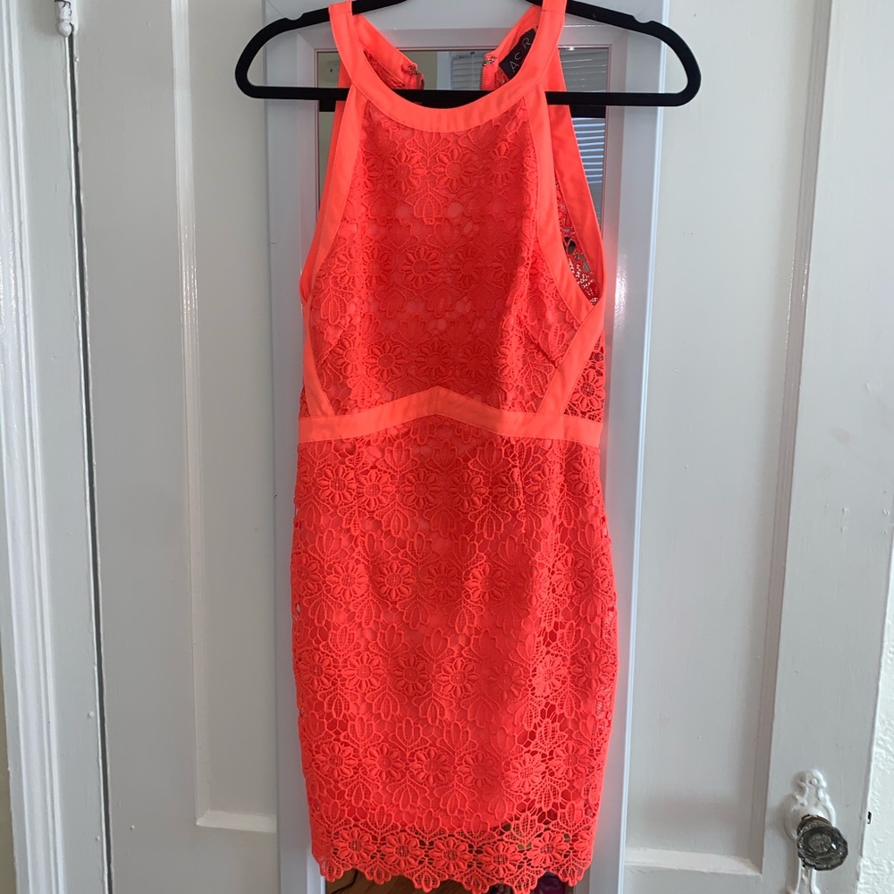 Astr Orange lace mini dress